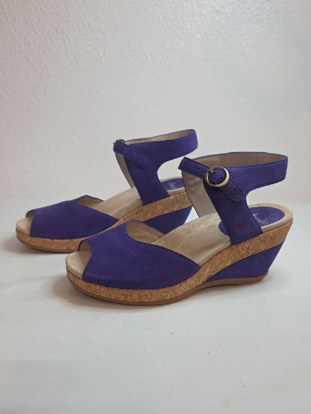 DANSKO CHARLOTTE WEDGE MILLED NUBUCK LEATHER SANDALS INDIGO NWOB SIZE 37